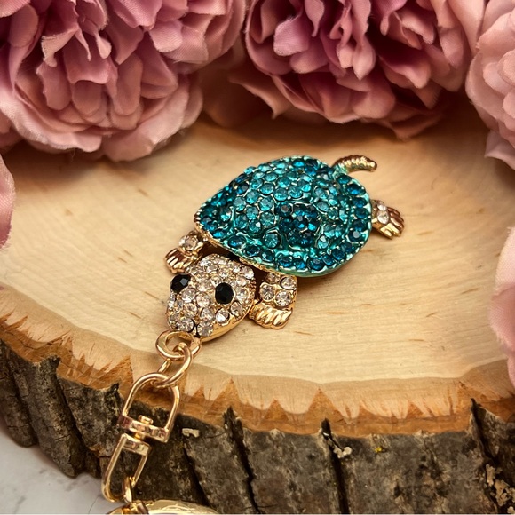 Blue and Silver Crystal Turtle Keychain Charm - Picture 5 of 16